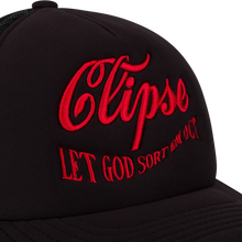 Load image into Gallery viewer, DENIM TEARS X CLIPSE TRUCKER HAT (BLACK)
